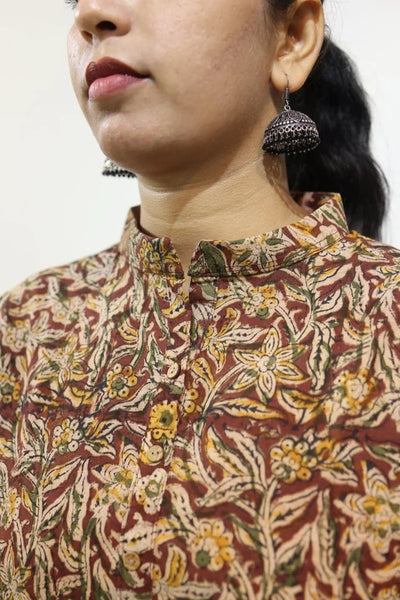 Rivaya Hand Block Kalamkari Cotton Short Top
