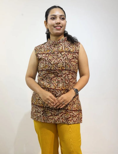 Rivaya Hand Block Kalamkari Cotton Short Top