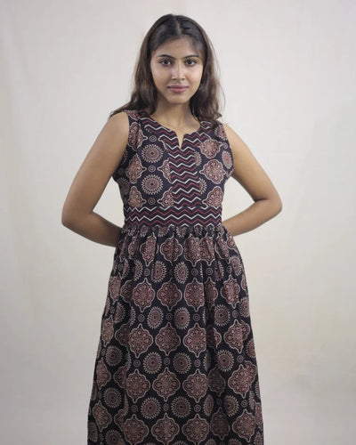 Avira Hand Block Ajrak Cotton Dress