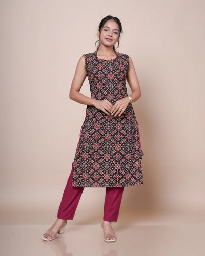 Ajrakh Print Straight Cut Kurti – Three Quarter View