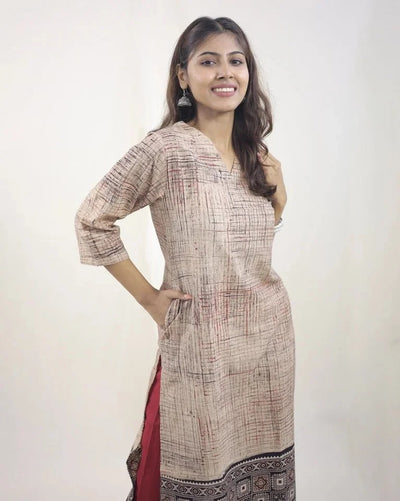 Eshari Hand Block Ajrak Brush Print Cotton Kurti