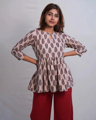 Elaira Hand Block Ajrak Cotton Short Top