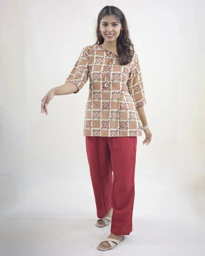 Rivaya Hand Block Bagru Cotton Short Top