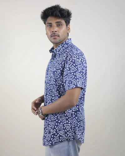 Neel Hand Block Indigo Kantha Cotton Shirt