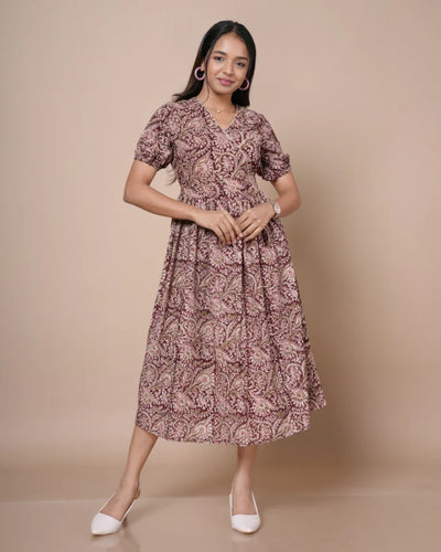 Elora Hand Block Kalamkari Cotton Dress