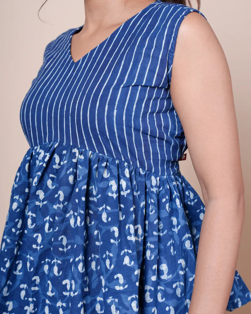 Siara Hand Block Indigo Cotton Peplum