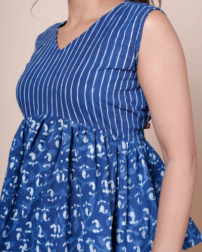 Siara Hand Block Indigo Cotton Peplum
