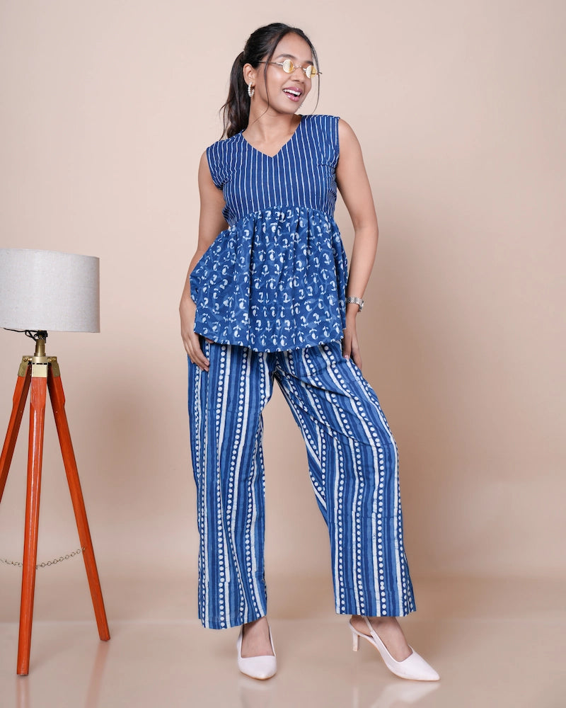 Siara Hand Block Indigo Cotton Peplum