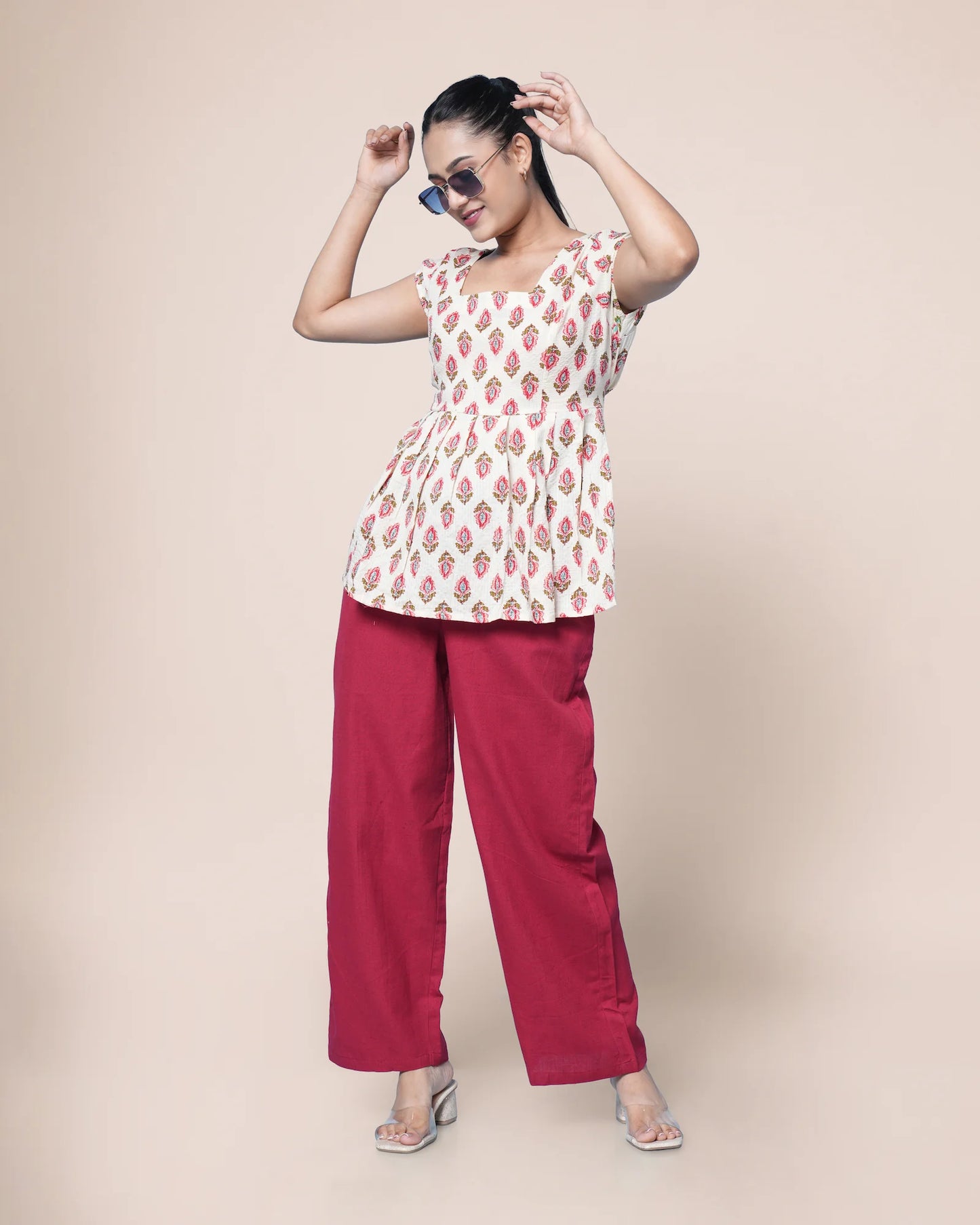 Zuri Hand Block Kantha Cotton Short Top