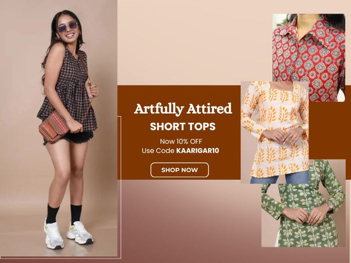 Pure Cotton Handblock Print Short Tops for Women – Modern Casual Wear India