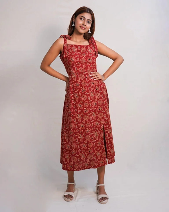 Roselle Ajrakh Cotton Dress