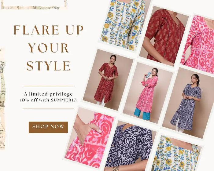 Pure Cotton Handblock Print A-line Kurtis for Women – Modern Everyday Wear India