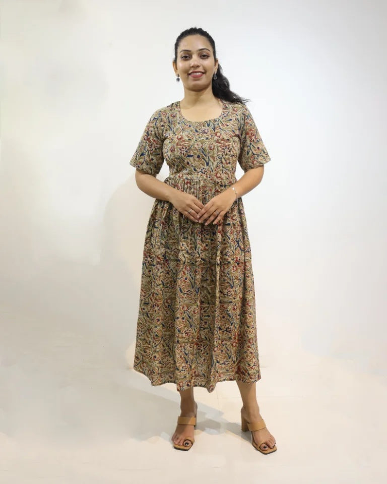 Fluera Hand Block Kalamkari Cotton Dress