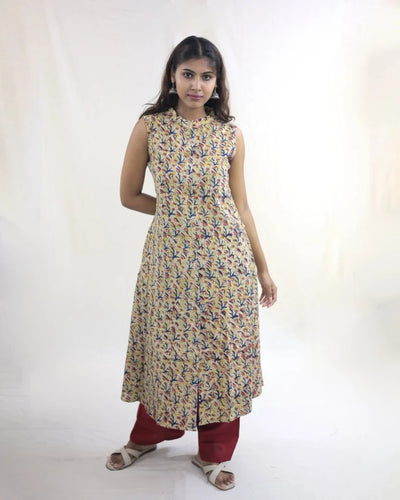 Tishaa Hand Block Kalamkari Cotton A-Line Umbrella