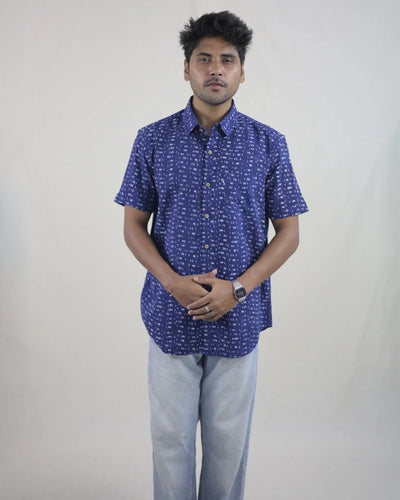Niran Hand Block Indigo Cotton Shirt