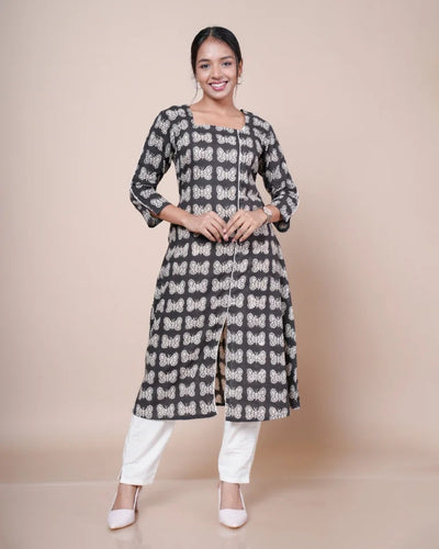 Riaza Bagru Print A-Line Umbrella Kurti – Front View