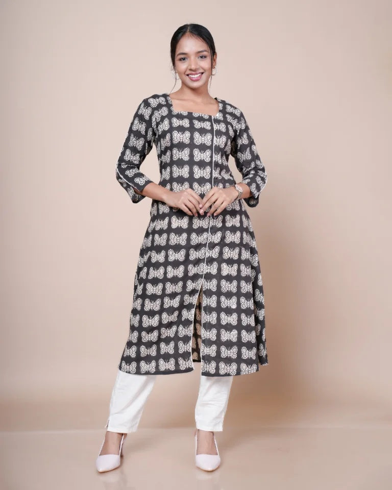 Riaza Bagru Print A-Line Umbrella Kurti – Front View
