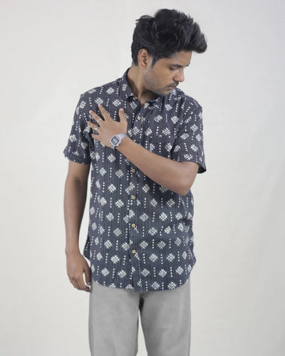 Vaira Hand Block Dabu Kantha Cotton Shirt