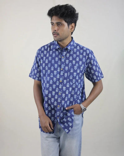 Nilan Hand Block Indigo Cotton Shirt