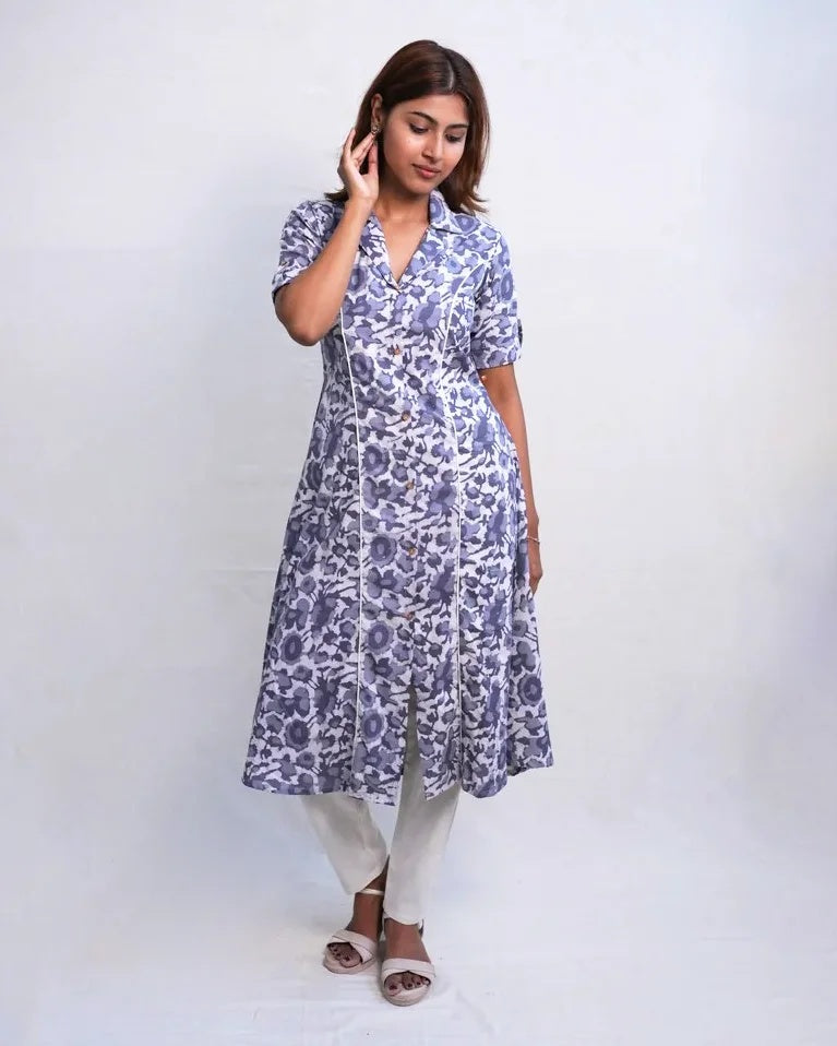 Zyra Hand Block Dabu Cotton A-Line Umbrella