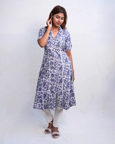 Zyra Hand Block Dabu Cotton A-Line Umbrella