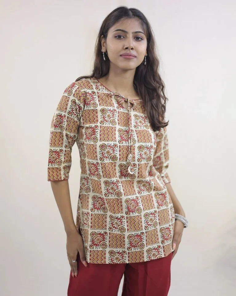 Rivaya Hand Block Bagru Cotton Short Top