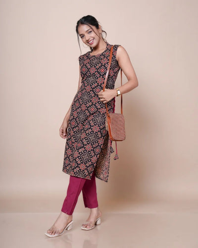 Ira Lace Craft Ajrakh Print Cotton Kurti â€“ Front View