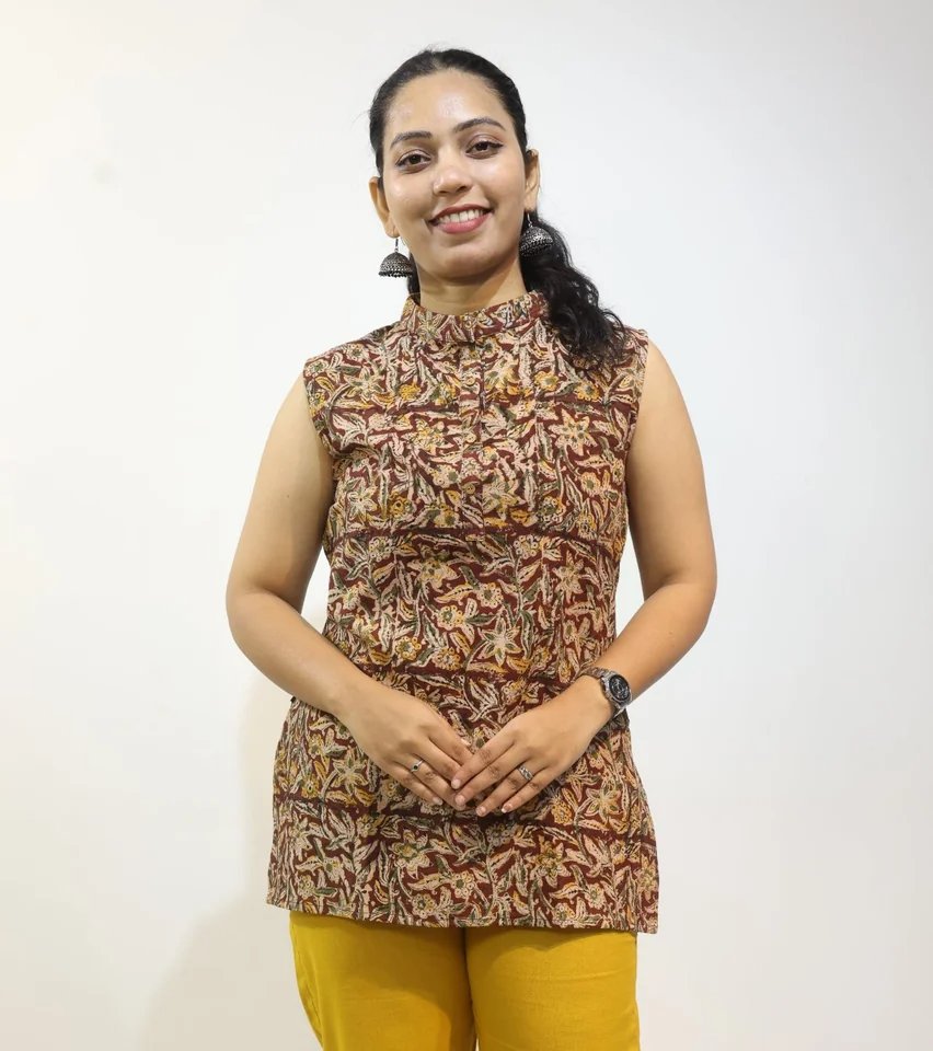 Rivaya Hand Block Kalamkari Cotton Short Top