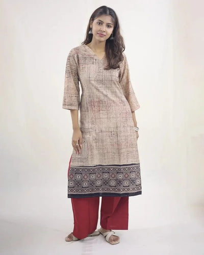 Eshari Hand Block Ajrak Brush Print Cotton Kurti