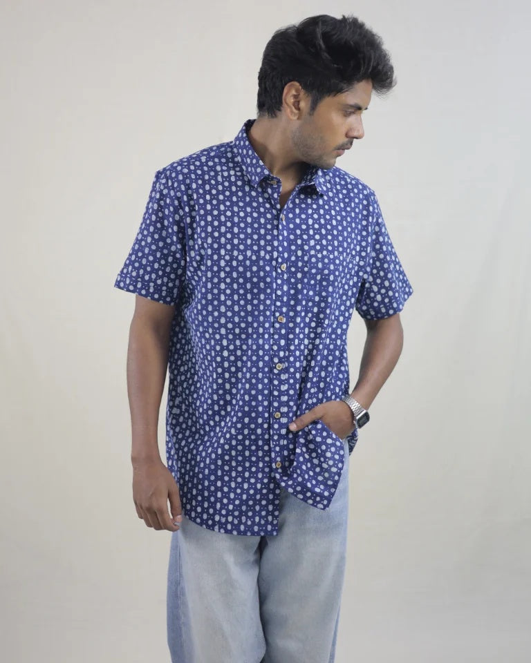 Thalir Hand Block Indigo Cotton Shirts