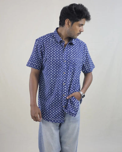 Thalir Hand Block Indigo Cotton Shirts