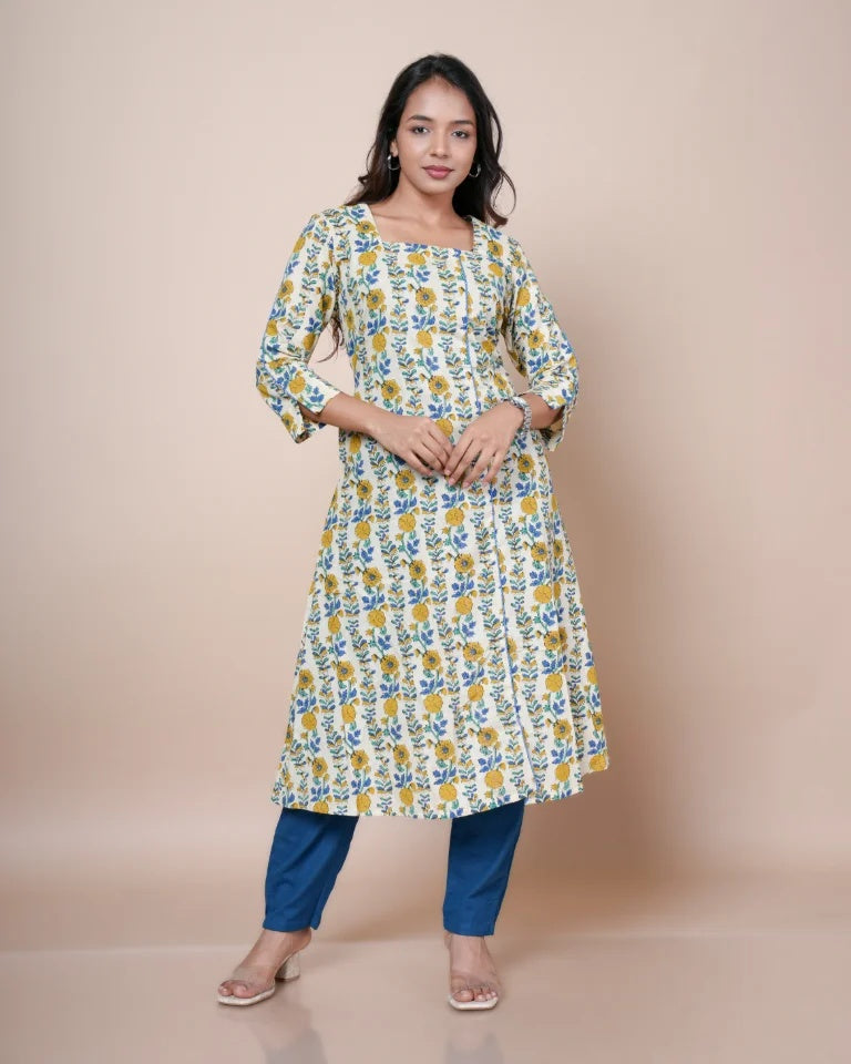 Riaza Hand Block Bagru Cotton A-Line umbrella