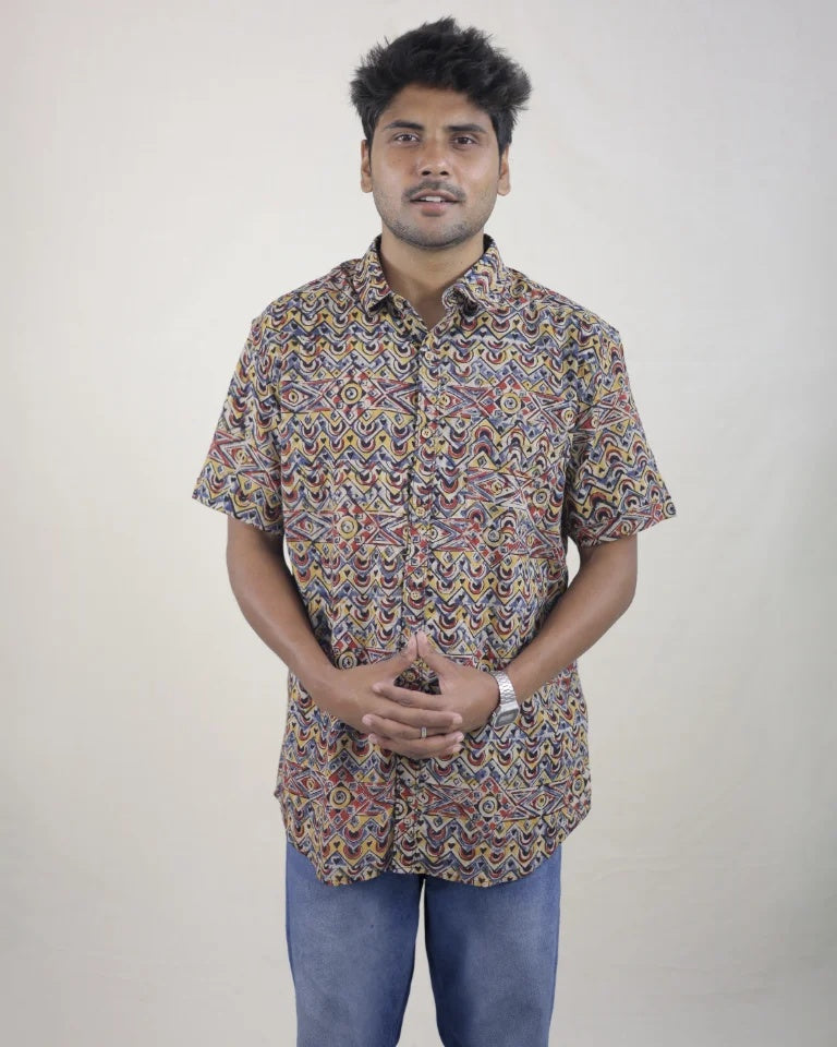 Nira Hand Block Kalamkari Cotton Shirt