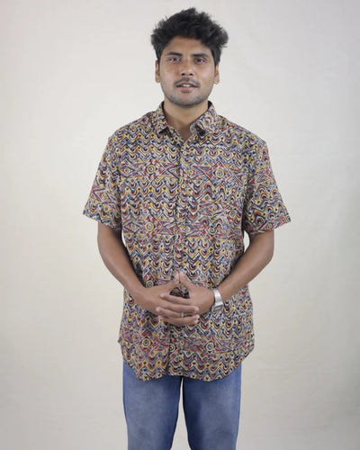 Nira Hand Block Kalamkari Cotton Shirt