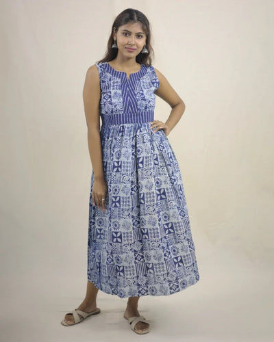 Avira Hand Block Indigo Cotton Dress