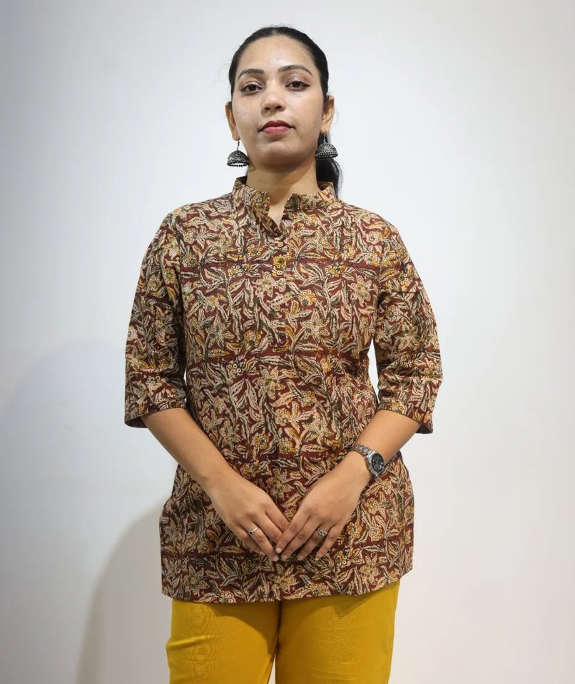 Rivaya Hand Block Kalamkari Cotton Short Top