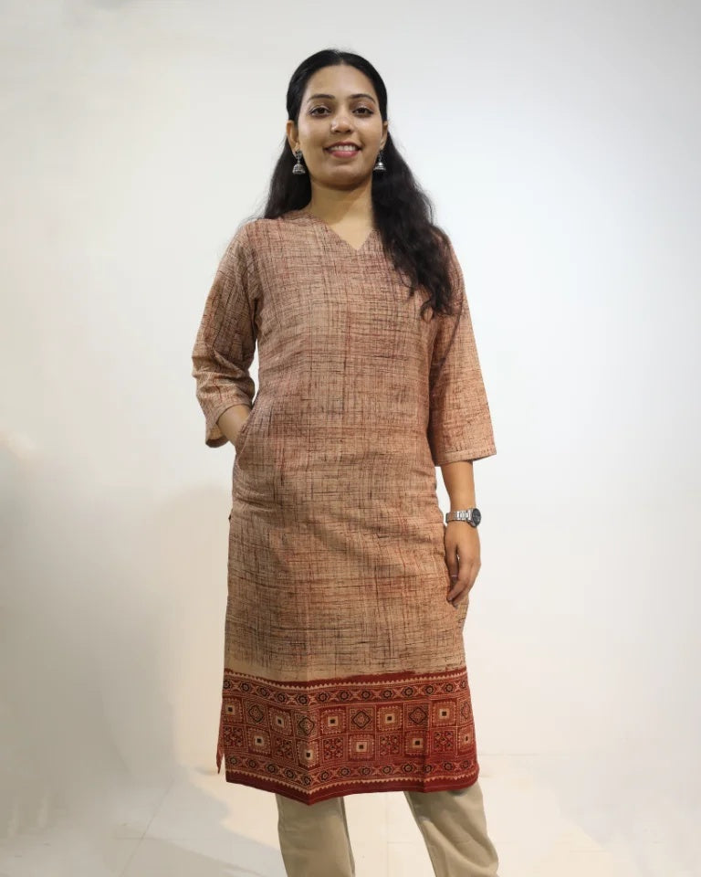 Eshari Hand Block Ajrakh Brush Print Cotton Kurti