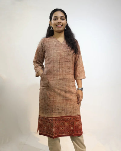 Eshari Hand Block Ajrakh Brush Print Cotton Kurti