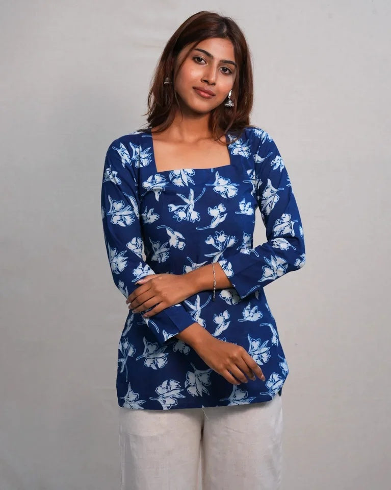 Miraya Hand Block Indigo Cotton Corset
