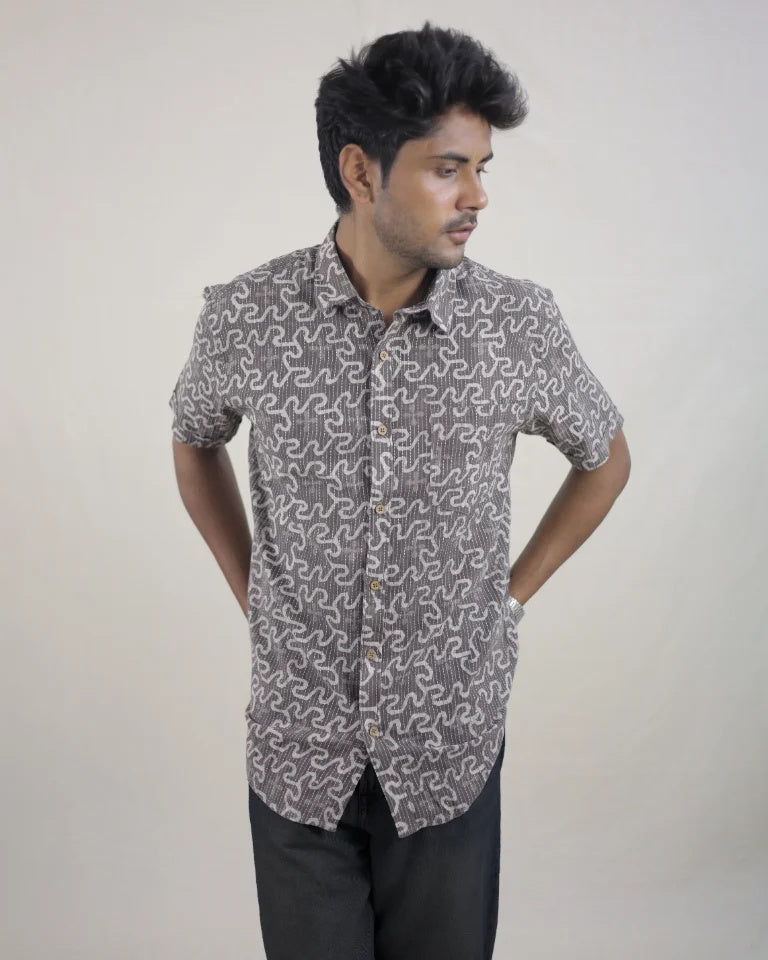 Nilam Hand Block Dabu Kantha Cotton Shirt