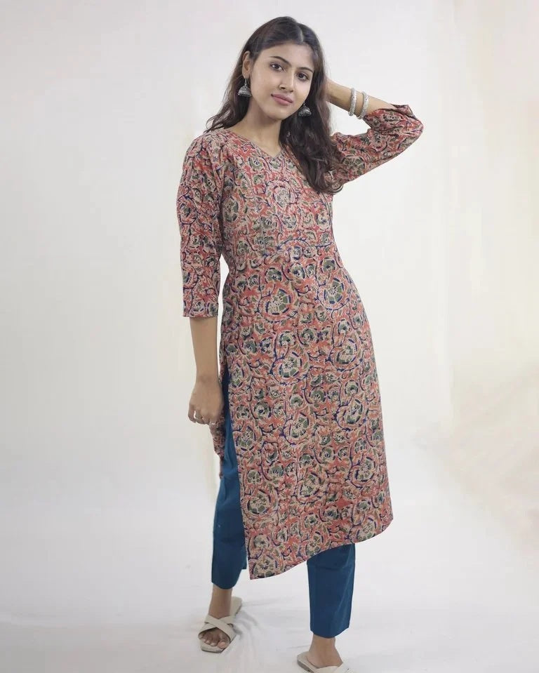 Elaaya Hand Block Kalamkari Cotton Kurti