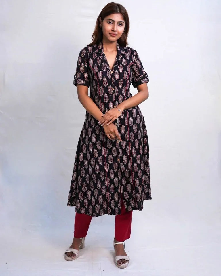 Zyra Hand Block Ajrak Cotton A-Line Umbrella
