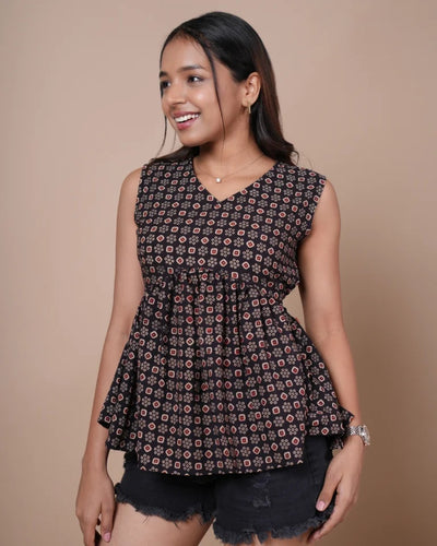 Siara Hand Block Ajrak Cotton Peplum