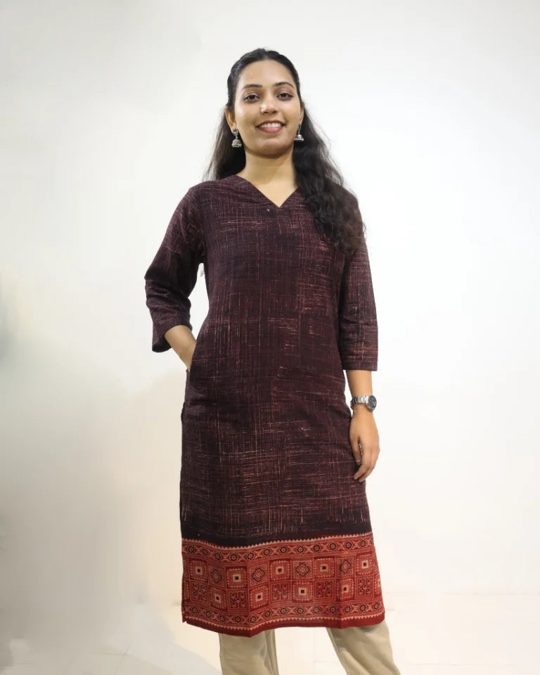Eshari Hand Block Ajrakh Brush Print Cotton Kurti