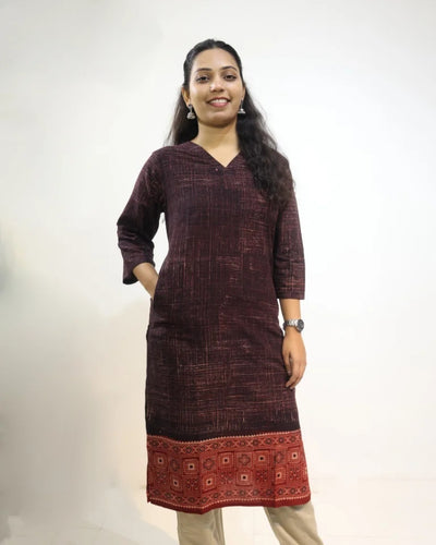 Eshari Hand Block Ajrakh Brush Print Cotton Kurti