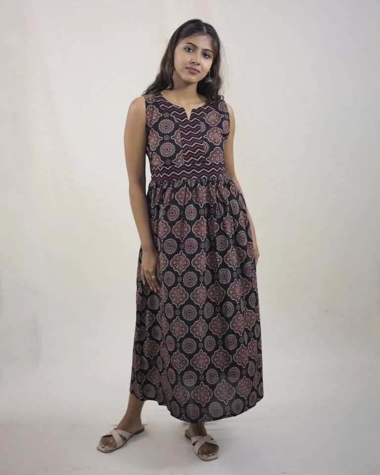 Avira Hand Block Ajrak Cotton Dress