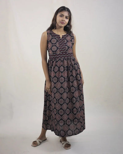 Avira Hand Block Ajrak Cotton Dress