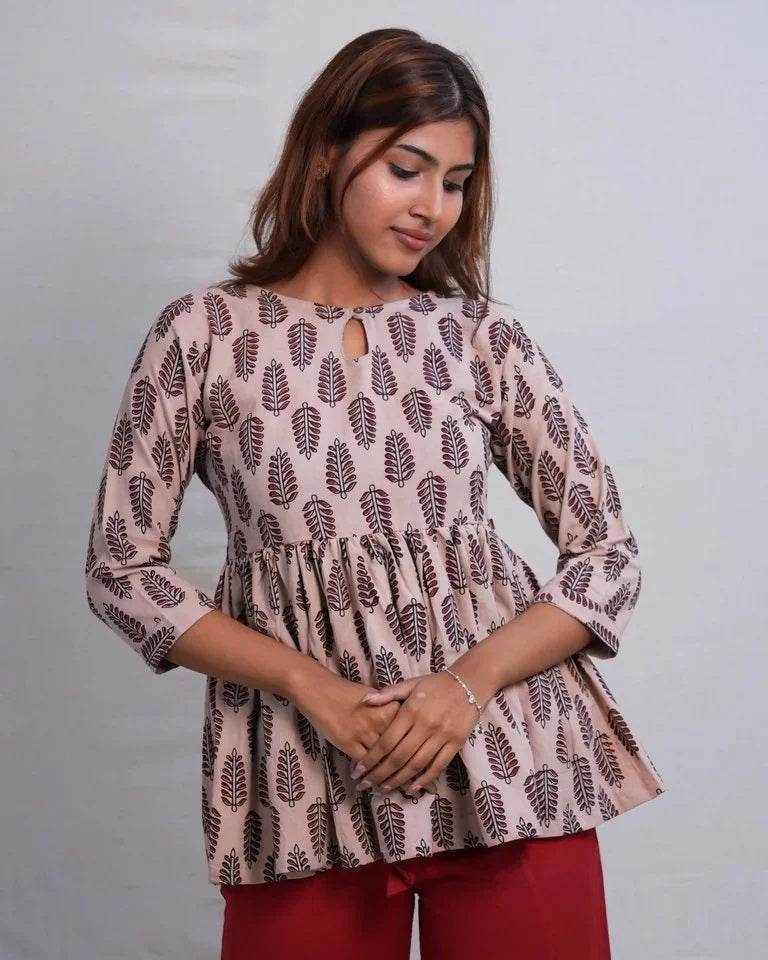 Elaira Hand Block Ajrak Cotton Short Top