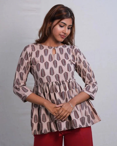 Elaira Hand Block Ajrak Cotton Short Top