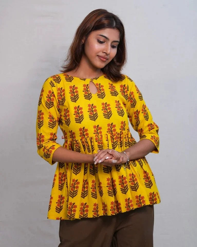 Elaira Hand Block Bagru Cotton Short Top